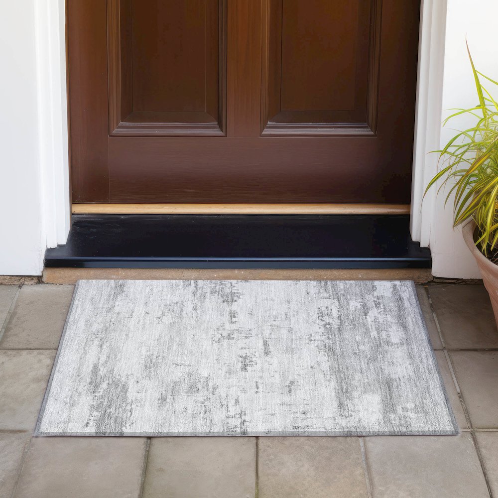 Machine Washable Indoor/Outdoor Chantille ACN2145 Silver 1'8" x 2'6" Rug