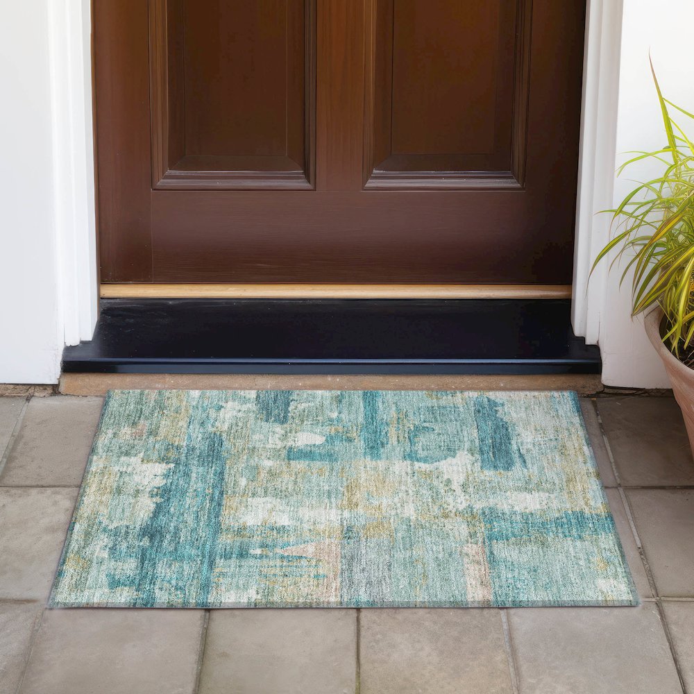 Machine Washable Indoor/Outdoor Chantille ACN2147 Teal 1'8" x 2'6" Rug