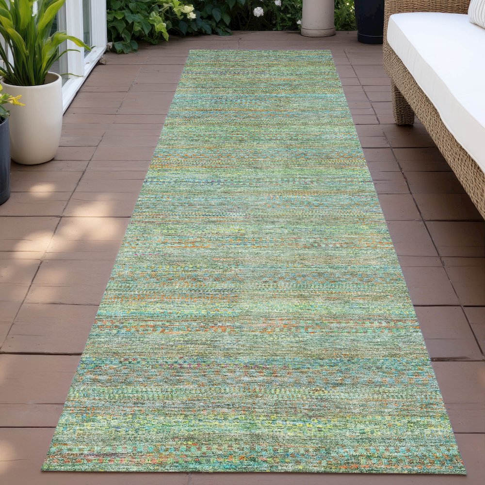 Machine Washable Indoor/Outdoor Chantille ACN2148 Green 2'3" x 7'6" Runner Rug