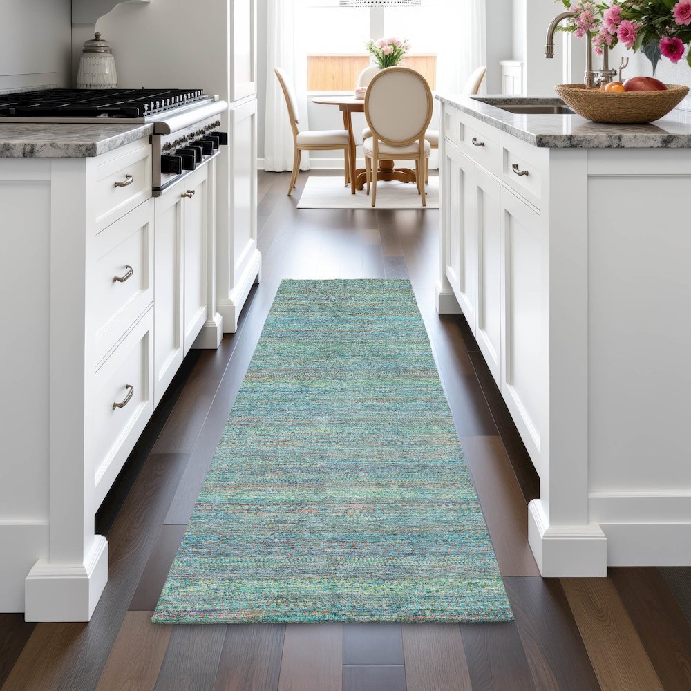 Machine Washable Indoor/Outdoor Chantille ACN2148 Teal 2'3" x 7'6" Runner Rug