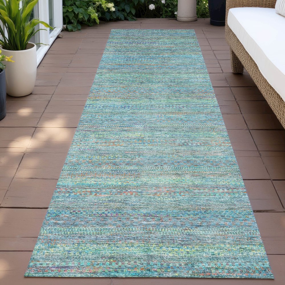 Machine Washable Indoor/Outdoor Chantille ACN2148 Teal 2'3" x 7'6" Runner Rug