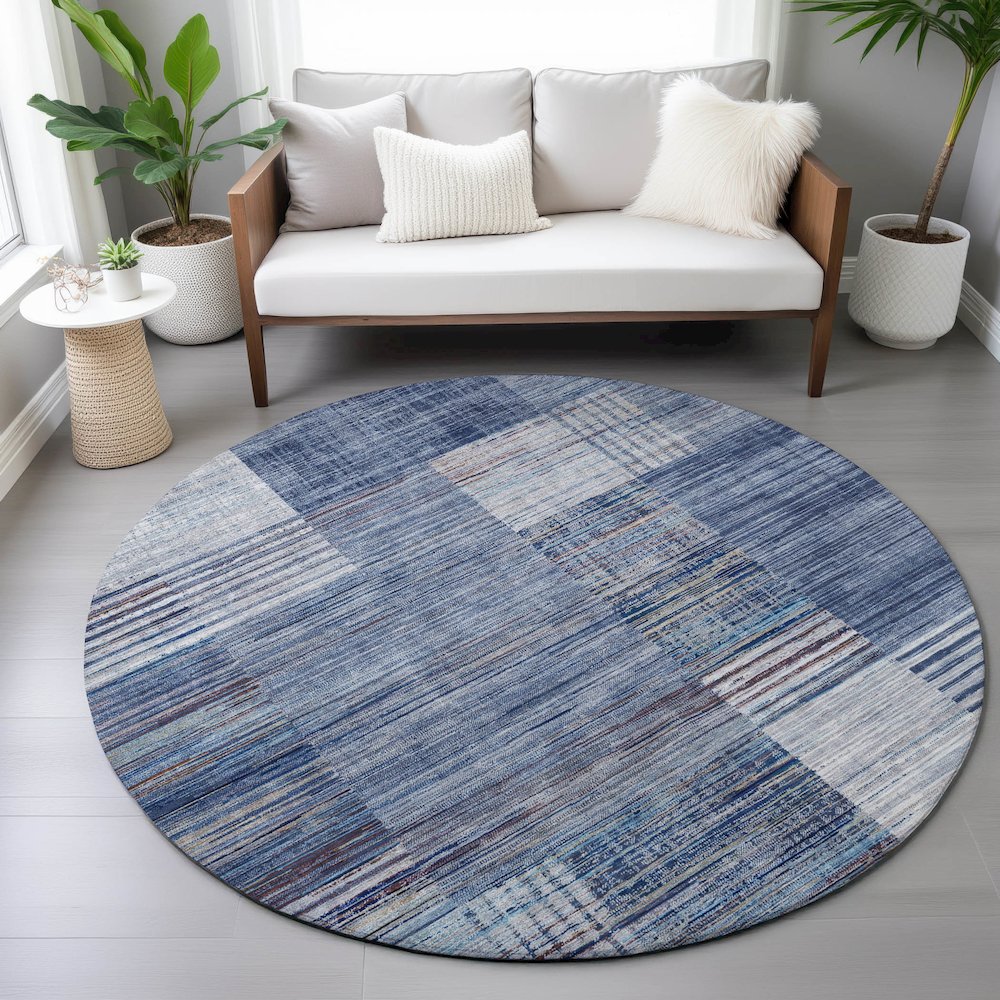 Machine Washable Indoor/Outdoor Chantille ACN2149 Blue 8' x 8' Round Rug