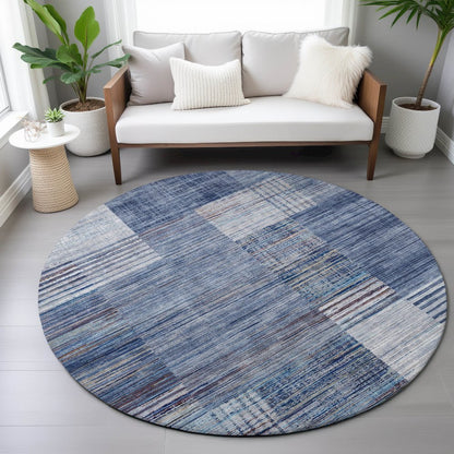 Machine Washable Indoor/Outdoor Chantille ACN2149 Blue 8' x 8' Round Rug