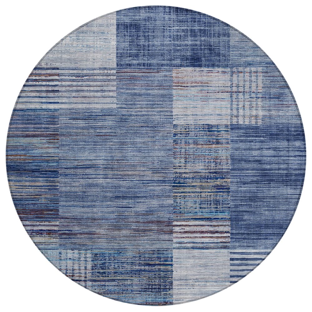 Machine Washable Indoor/Outdoor Chantille ACN2149 Blue 8' x 8' Round Rug