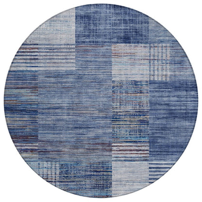 Machine Washable Indoor/Outdoor Chantille ACN2149 Blue 8' x 8' Round Rug