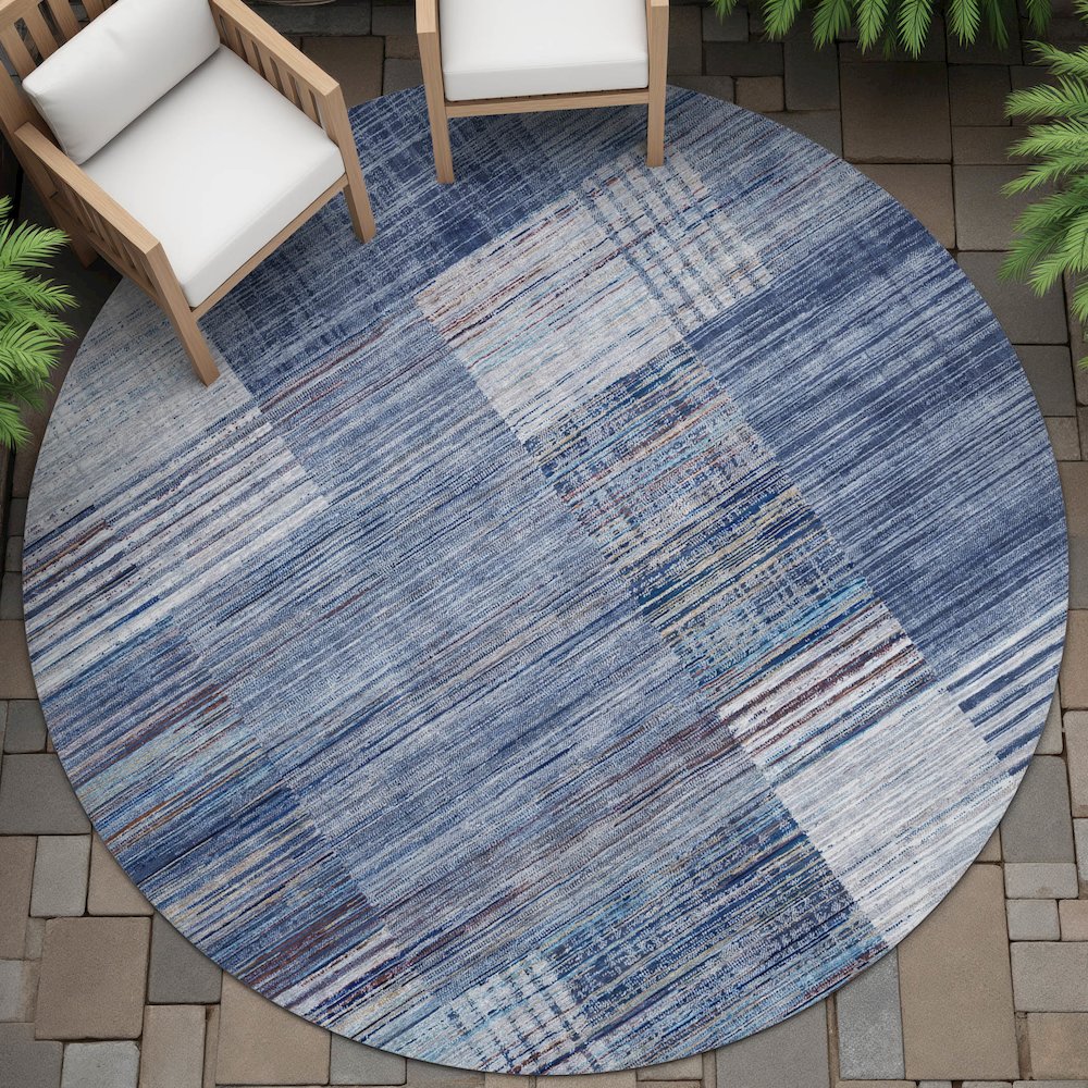 Machine Washable Indoor/Outdoor Chantille ACN2149 Blue 8' x 8' Round Rug
