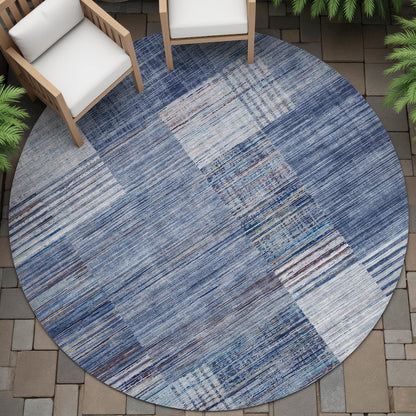 Machine Washable Indoor/Outdoor Chantille ACN2149 Blue 8' x 8' Round Rug