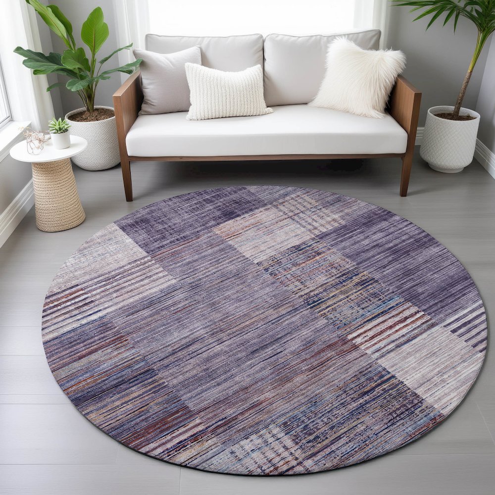 Machine Washable Indoor/Outdoor Chantille ACN2149 Plum 8' x 8' Round Rug