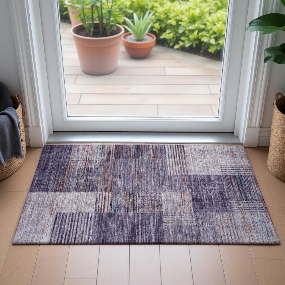 Machine Washable Indoor/Outdoor Chantille ACN2149 Plum 1'8" x 2'6" Rug