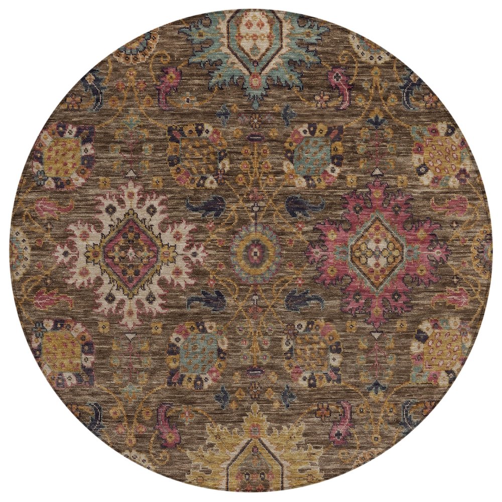 Machine Washable Indoor/Outdoor Chantille ACN2151 Chocolate 8' x 8' Round Rug