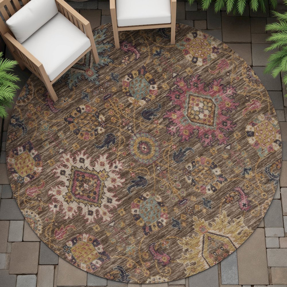 Machine Washable Indoor/Outdoor Chantille ACN2151 Chocolate 8' x 8' Round Rug