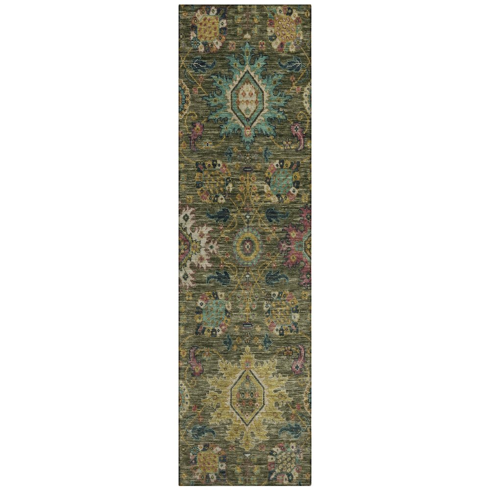 Machine Washable Indoor/Outdoor Chantille ACN2151 Olive 2'3" x 7'6" Runner Rug