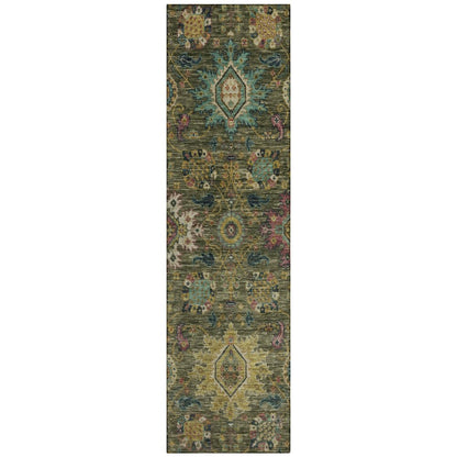 Machine Washable Indoor/Outdoor Chantille ACN2151 Olive 2'3" x 7'6" Runner Rug