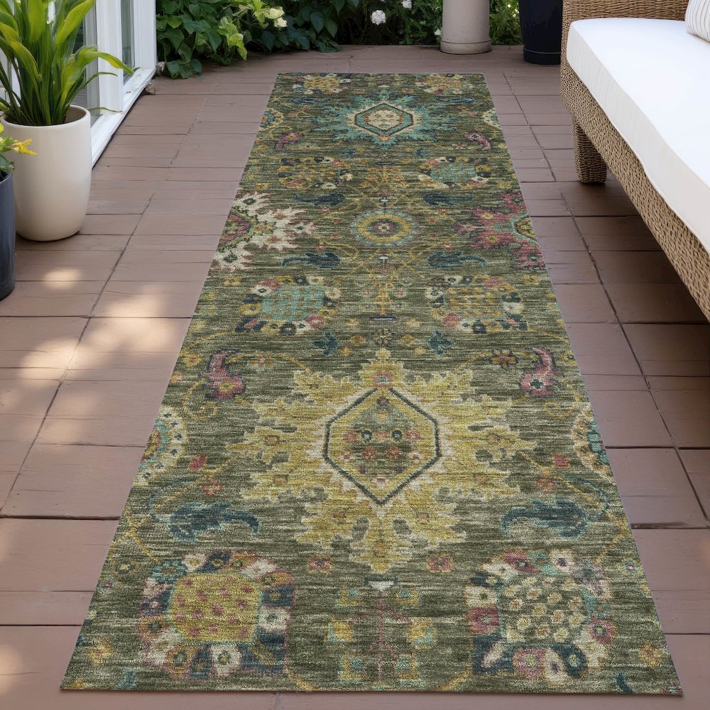 Machine Washable Indoor/Outdoor Chantille ACN2151 Olive 2'3" x 7'6" Runner Rug