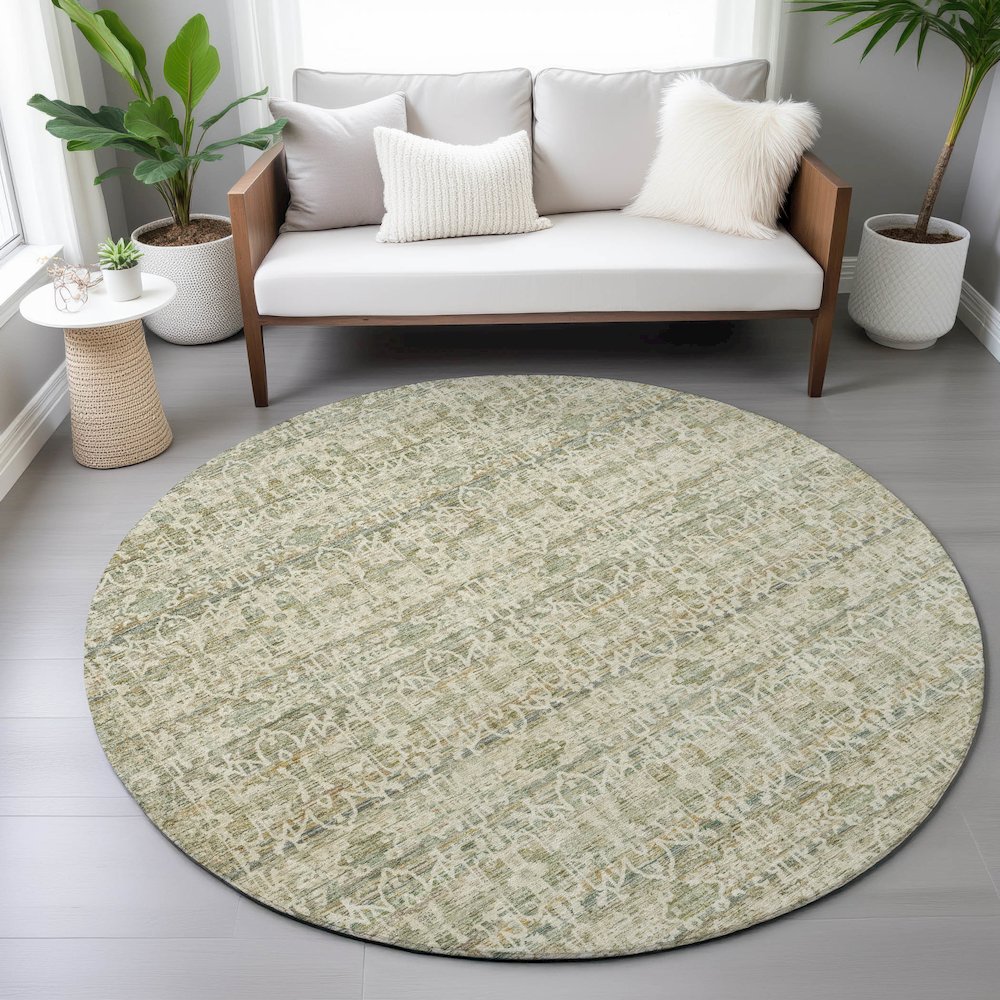 Machine Washable Indoor/Outdoor Chantille ACN2152 Sage 8' x 8' Round Rug