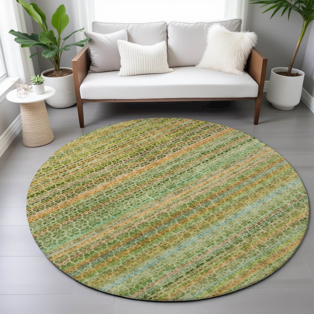 Machine Washable Indoor/Outdoor Chantille ACN2155 Green 8' x 8' Round Rug