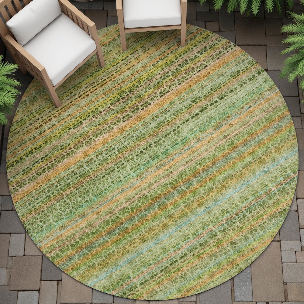 Machine Washable Indoor/Outdoor Chantille ACN2155 Green 8' x 8' Round Rug