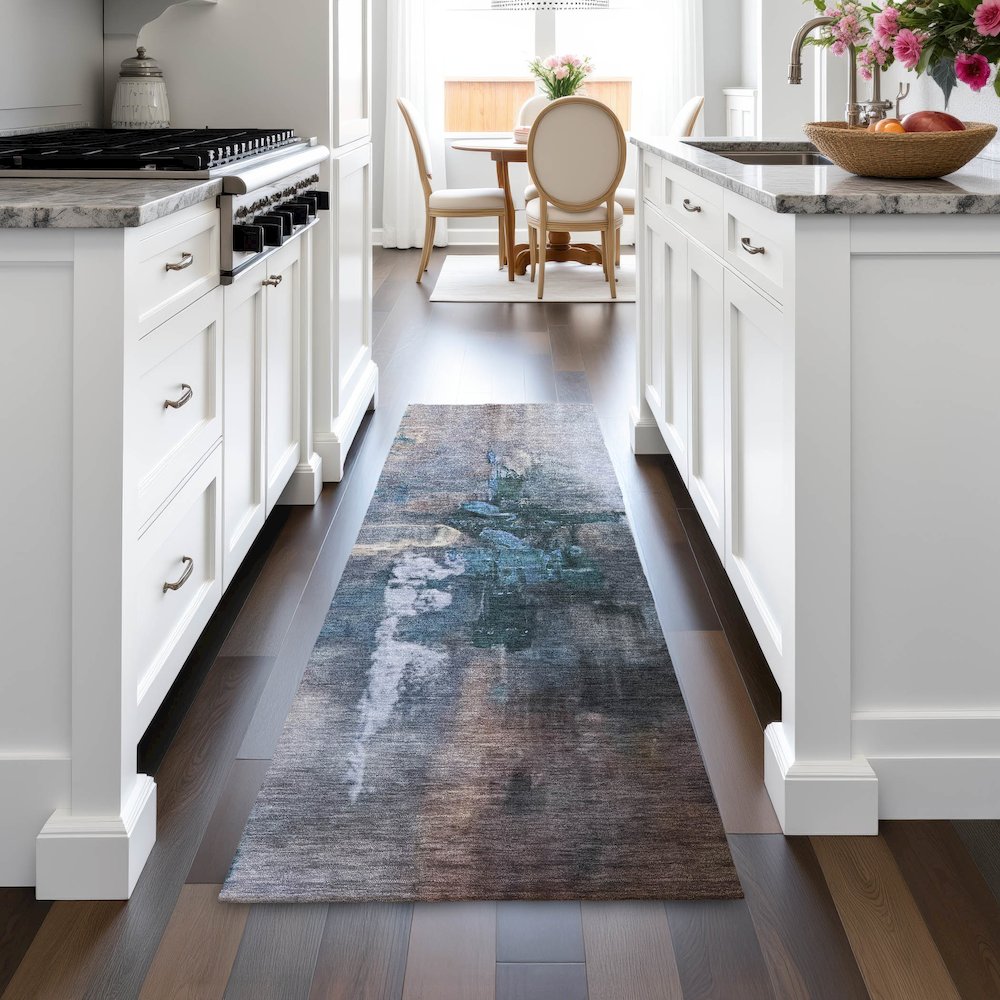 Machine Washable Indoor/Outdoor Chantille ACN2157 Blue 2'3" x 7'6" Runner Rug
