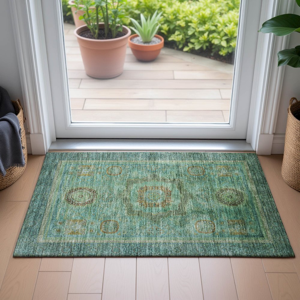 Machine Washable Indoor/Outdoor Chantille ACN2159 Green 1'8" x 2'6" Rug