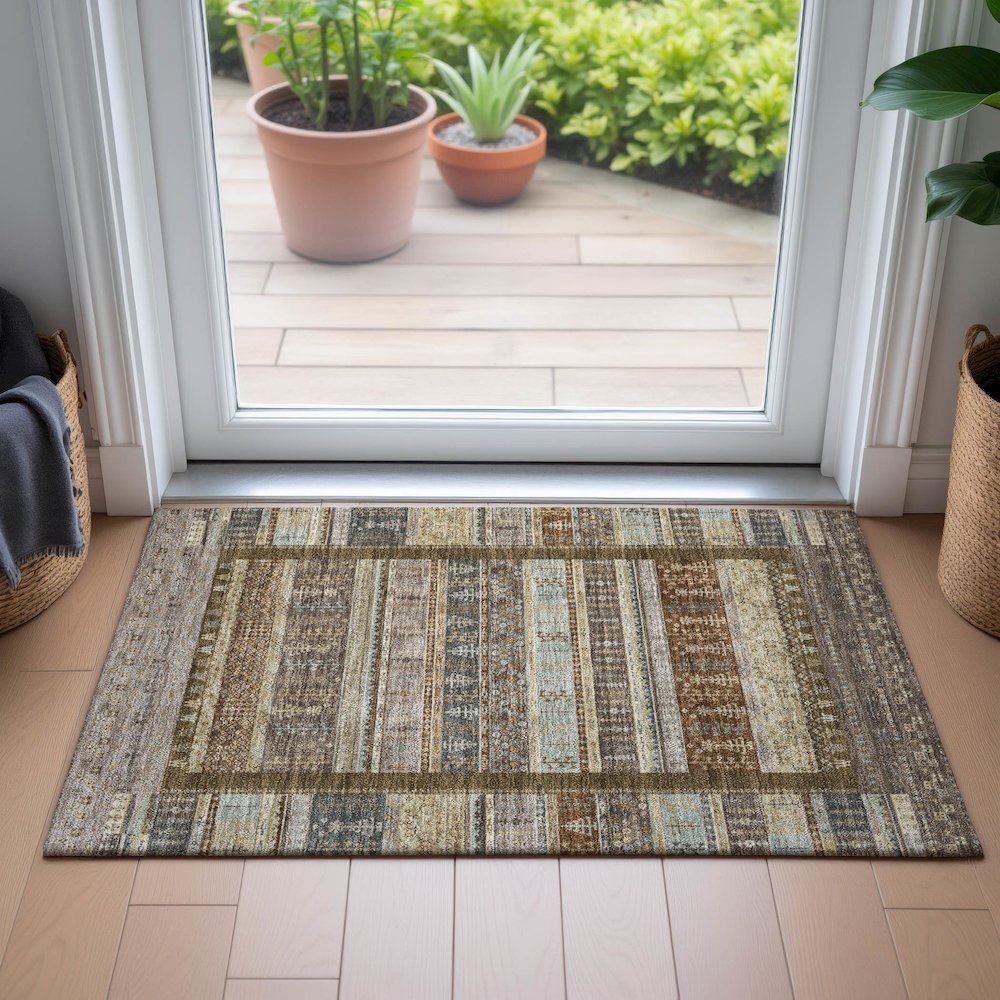 Machine Washable Indoor/Outdoor Chantille ACN2160 Brown 1'8" x 2'6" Rug