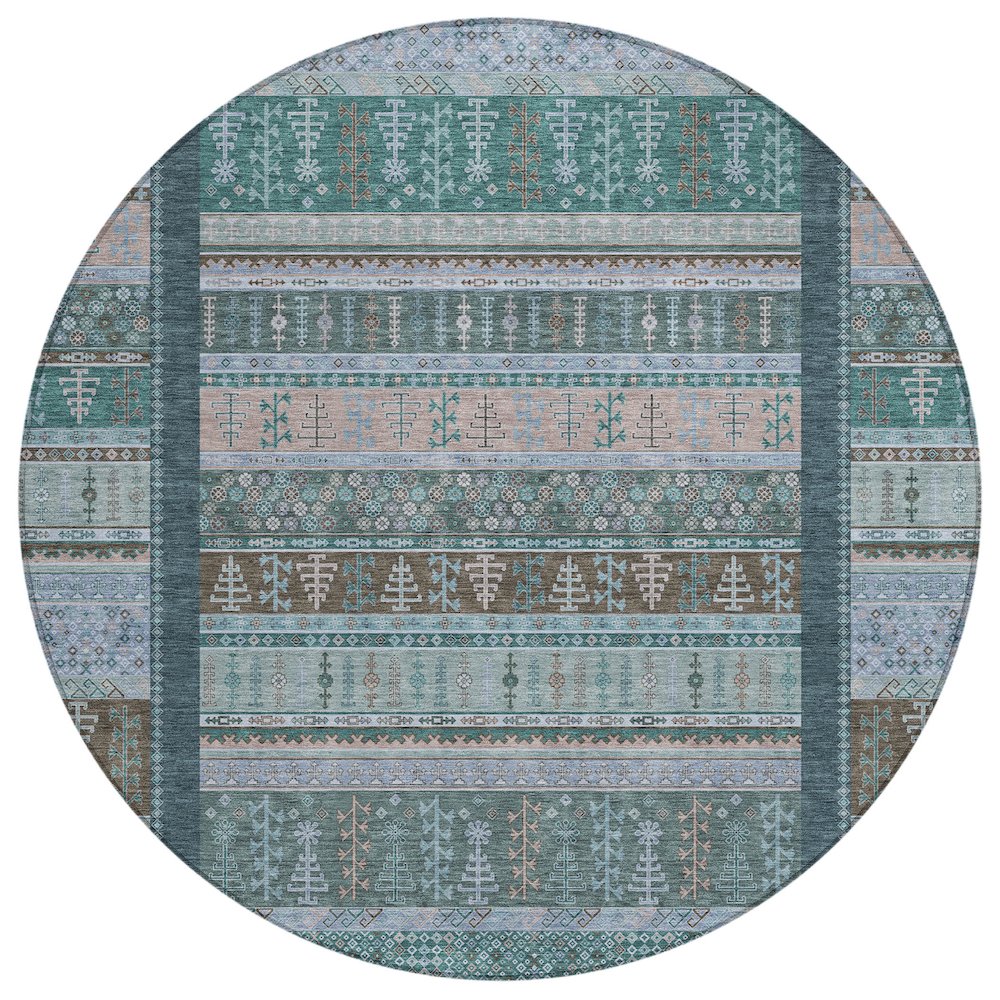Machine Washable Indoor/Outdoor Chantille ACN2160 Emerald 8' x 8' Round Rug