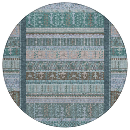 Machine Washable Indoor/Outdoor Chantille ACN2160 Emerald 8' x 8' Round Rug