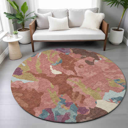 Machine Washable Indoor/Outdoor Chantille ACN2161 Pink 8' x 8' Round Rug