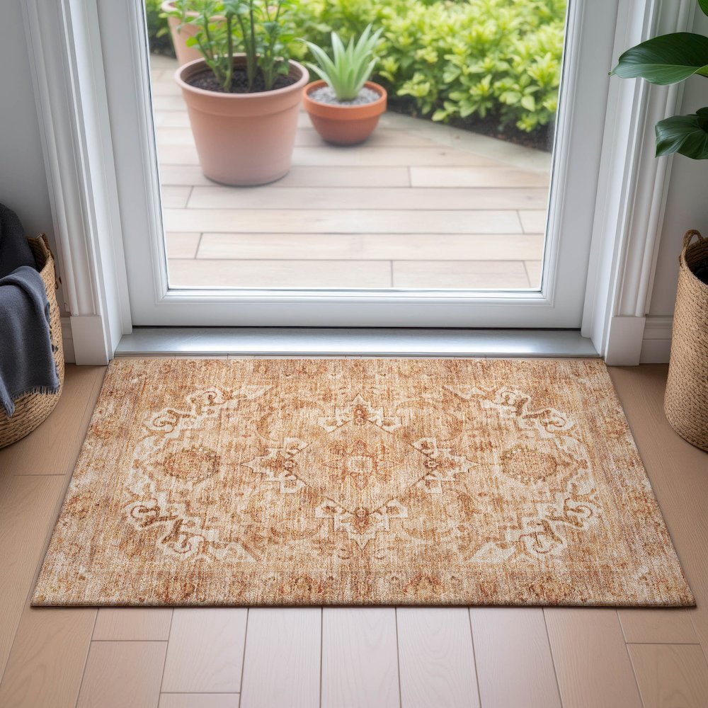 Machine Washable Indoor/Outdoor Chantille ACN2164 Copper 1'8" x 2'6" Rug