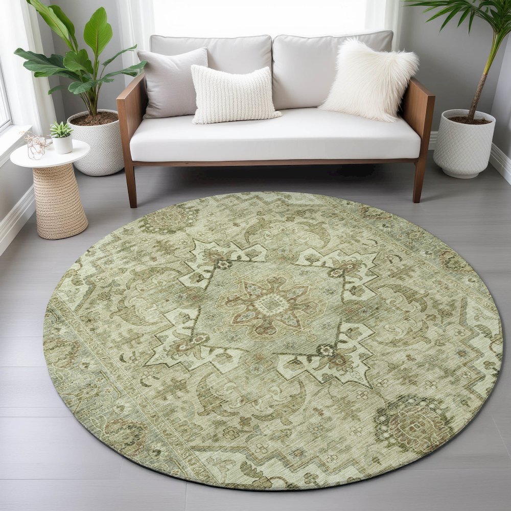 Machine Washable Indoor/Outdoor Chantille ACN2164 Sage 8' x 8' Round Rug
