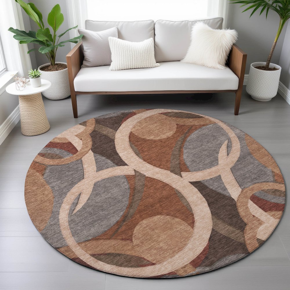 Machine Washable Indoor/Outdoor Chantille ACN2167 Burgundy 8' x 8' Round Rug