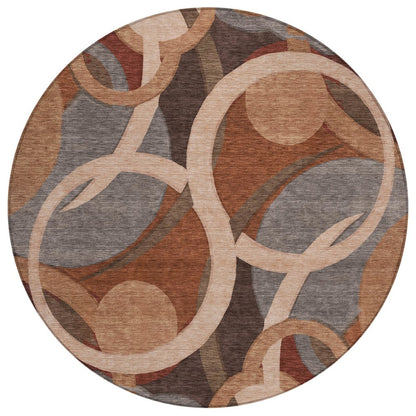 Machine Washable Indoor/Outdoor Chantille ACN2167 Burgundy 8' x 8' Round Rug
