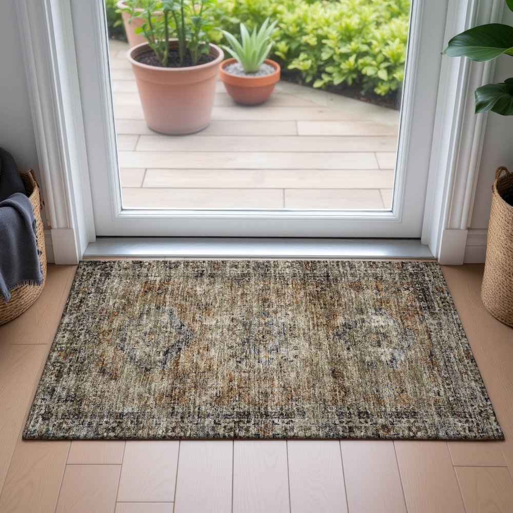 Machine Washable Indoor/Outdoor Chantille ACN2170 Copper 1'8" x 2'6" Rug