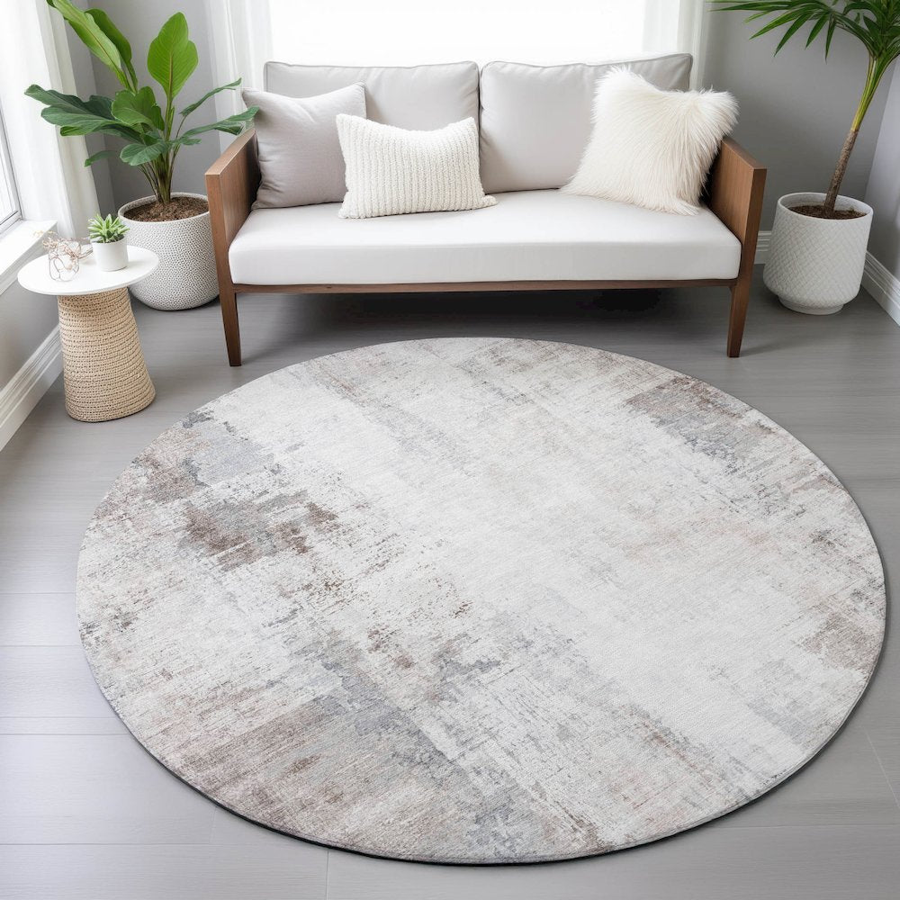Machine Washable Indoor/Outdoor Chantille ACN2171 Taupe 8' x 8' Round Rug