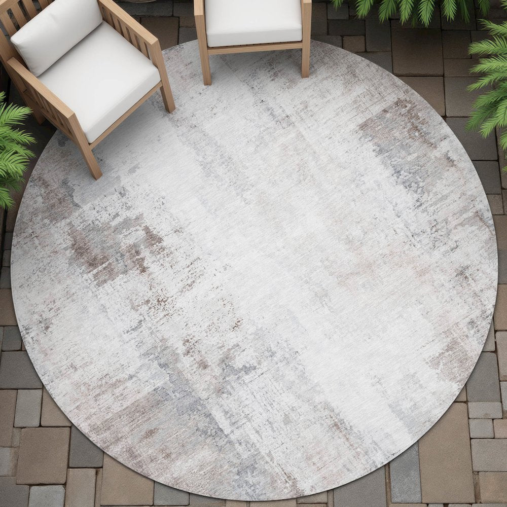 Machine Washable Indoor/Outdoor Chantille ACN2171 Taupe 8' x 8' Round Rug