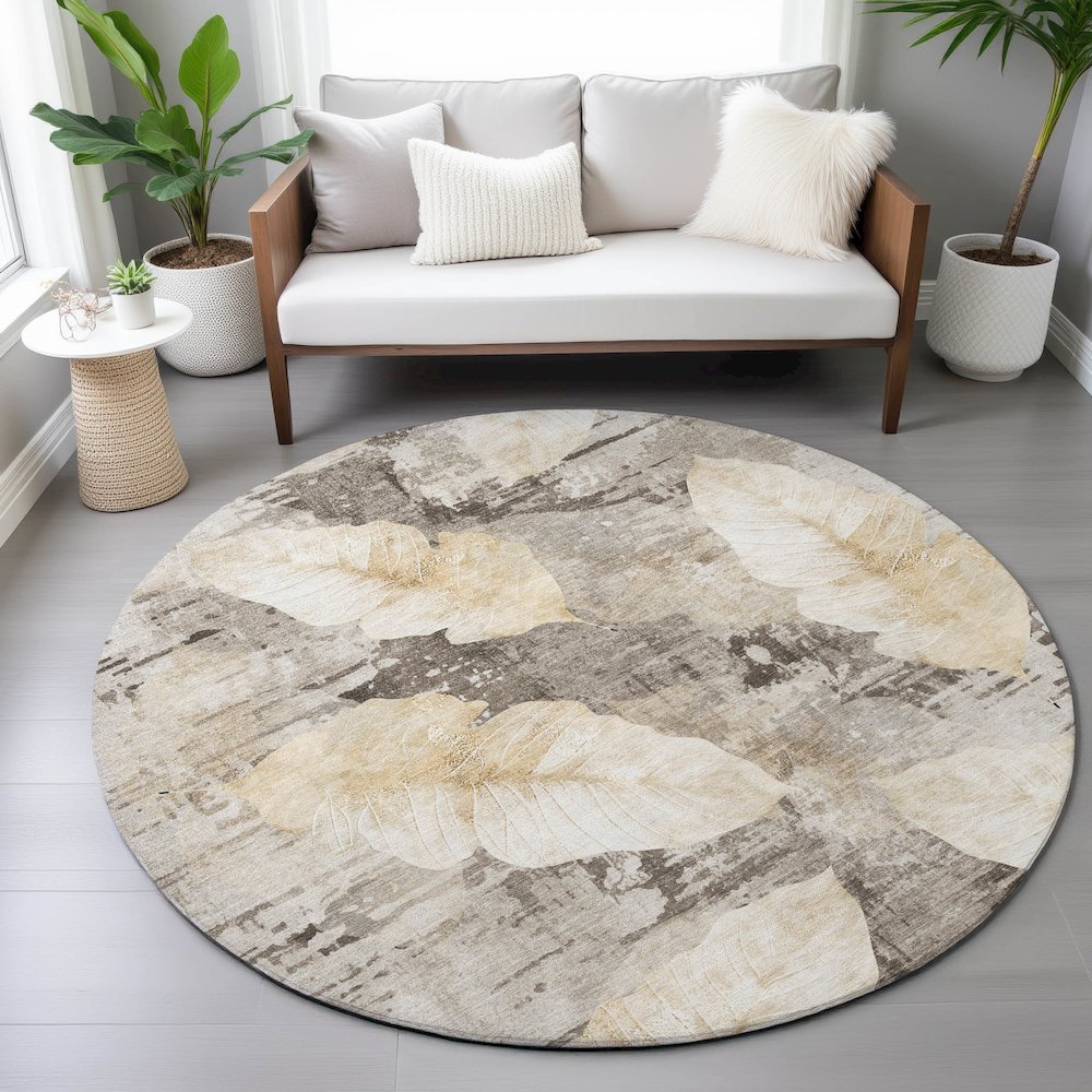 Machine Washable Indoor/Outdoor Chantille ACN2172 Brown 8' x 8' Round Rug