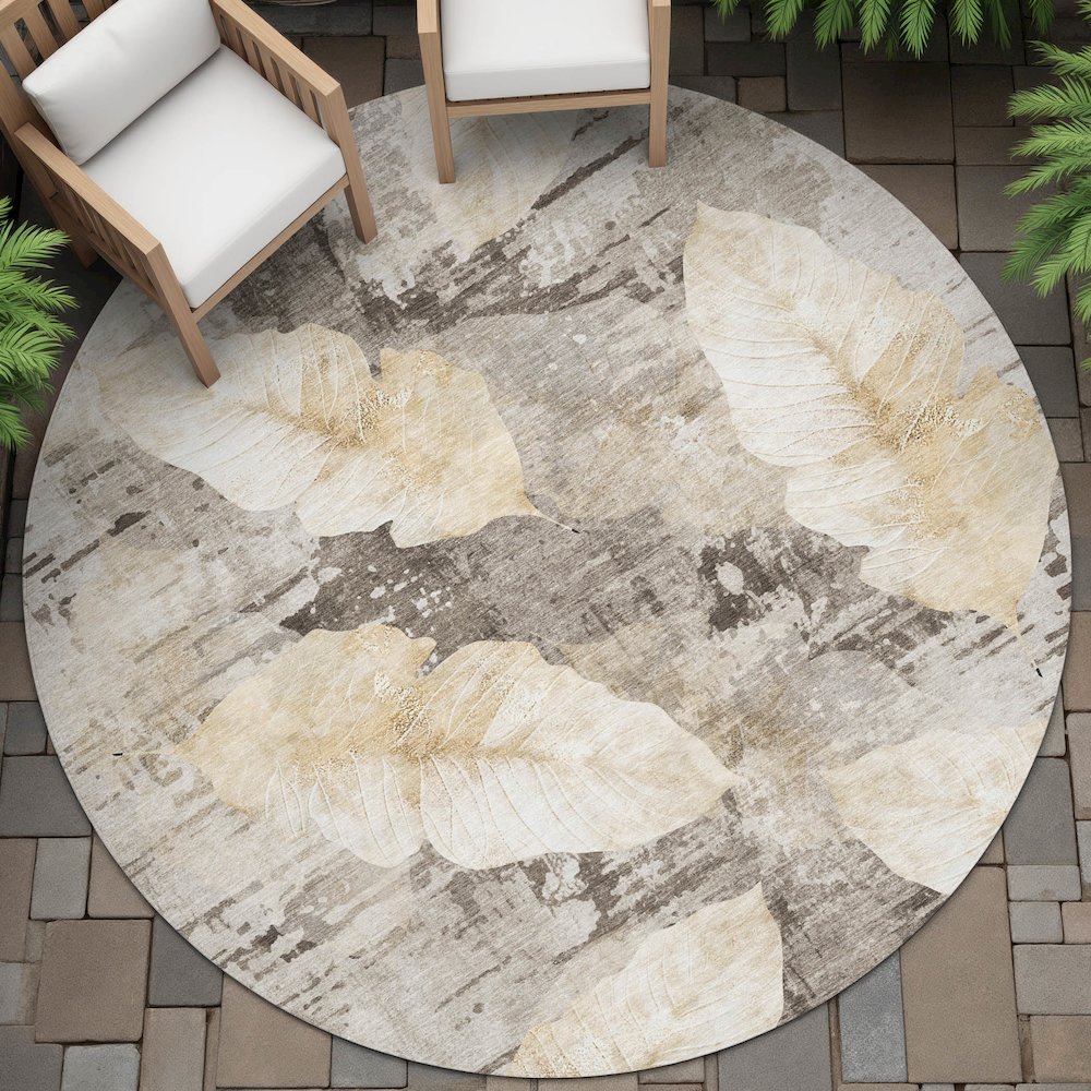 Machine Washable Indoor/Outdoor Chantille ACN2172 Brown 8' x 8' Round Rug