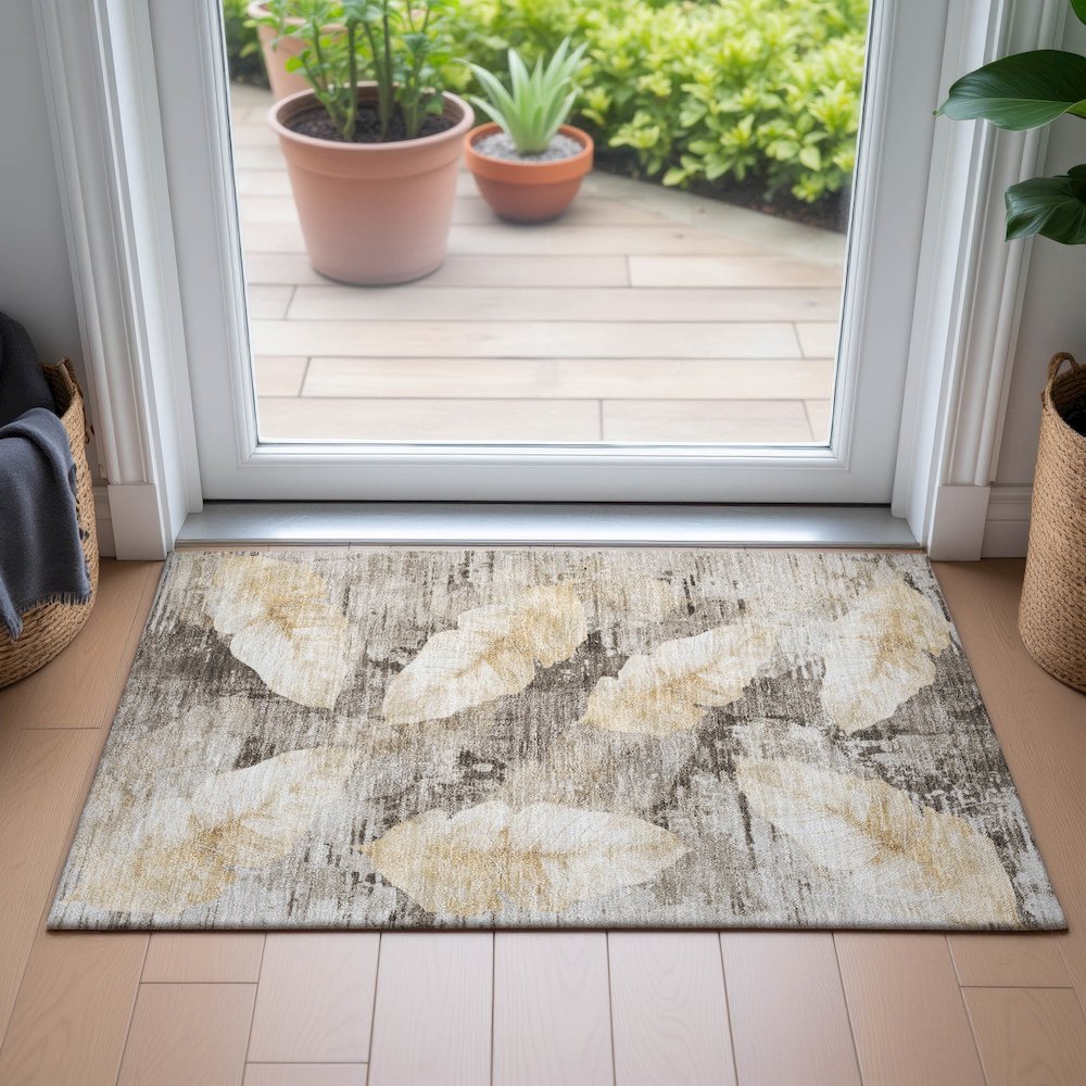 Machine Washable Indoor/Outdoor Chantille ACN2172 Brown 1'8" x 2'6" Rug