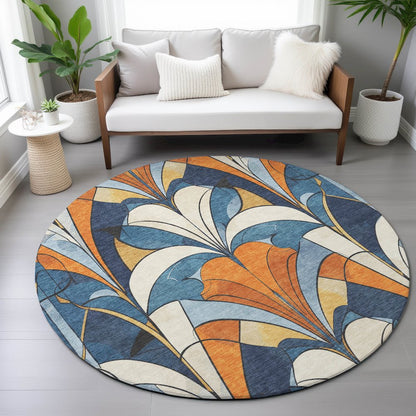 Machine Washable Indoor/Outdoor Chantille ACN2174 Blue 8' x 8' Round Rug