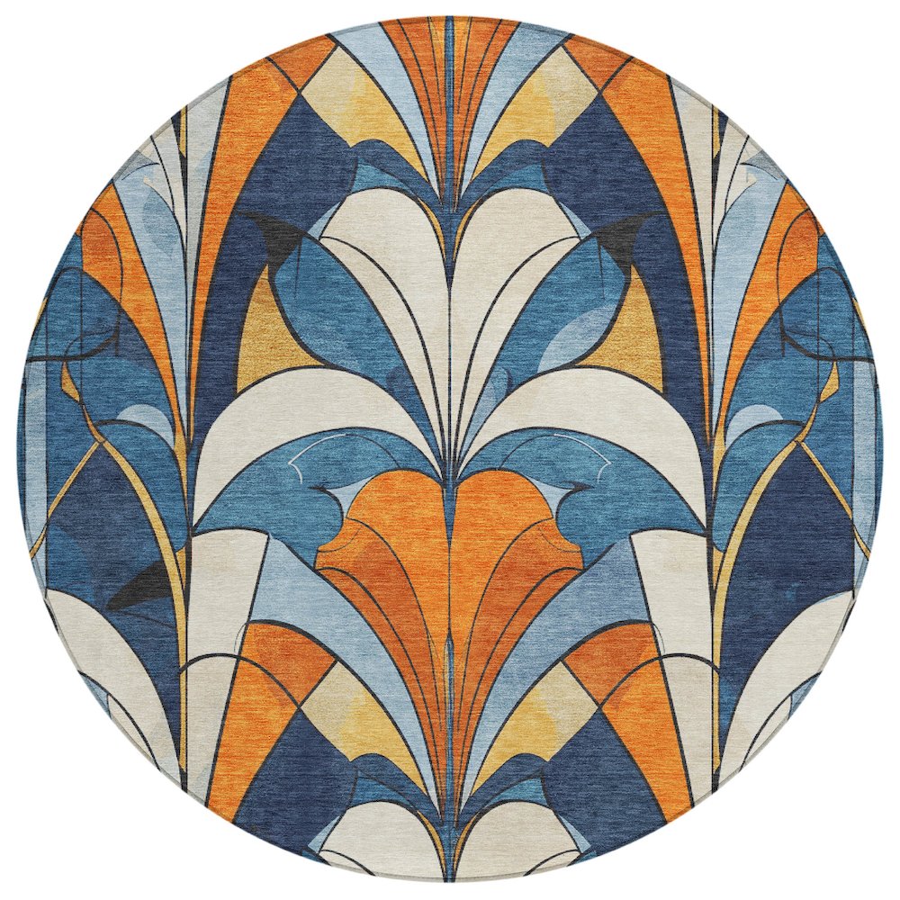 Machine Washable Indoor/Outdoor Chantille ACN2174 Blue 8' x 8' Round Rug