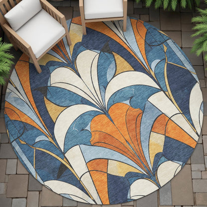 Machine Washable Indoor/Outdoor Chantille ACN2174 Blue 8' x 8' Round Rug