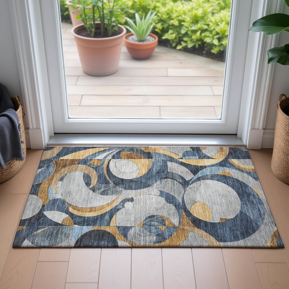 Machine Washable Indoor/Outdoor Chantille ACN2175 Blue 1'8" x 2'6" Rug