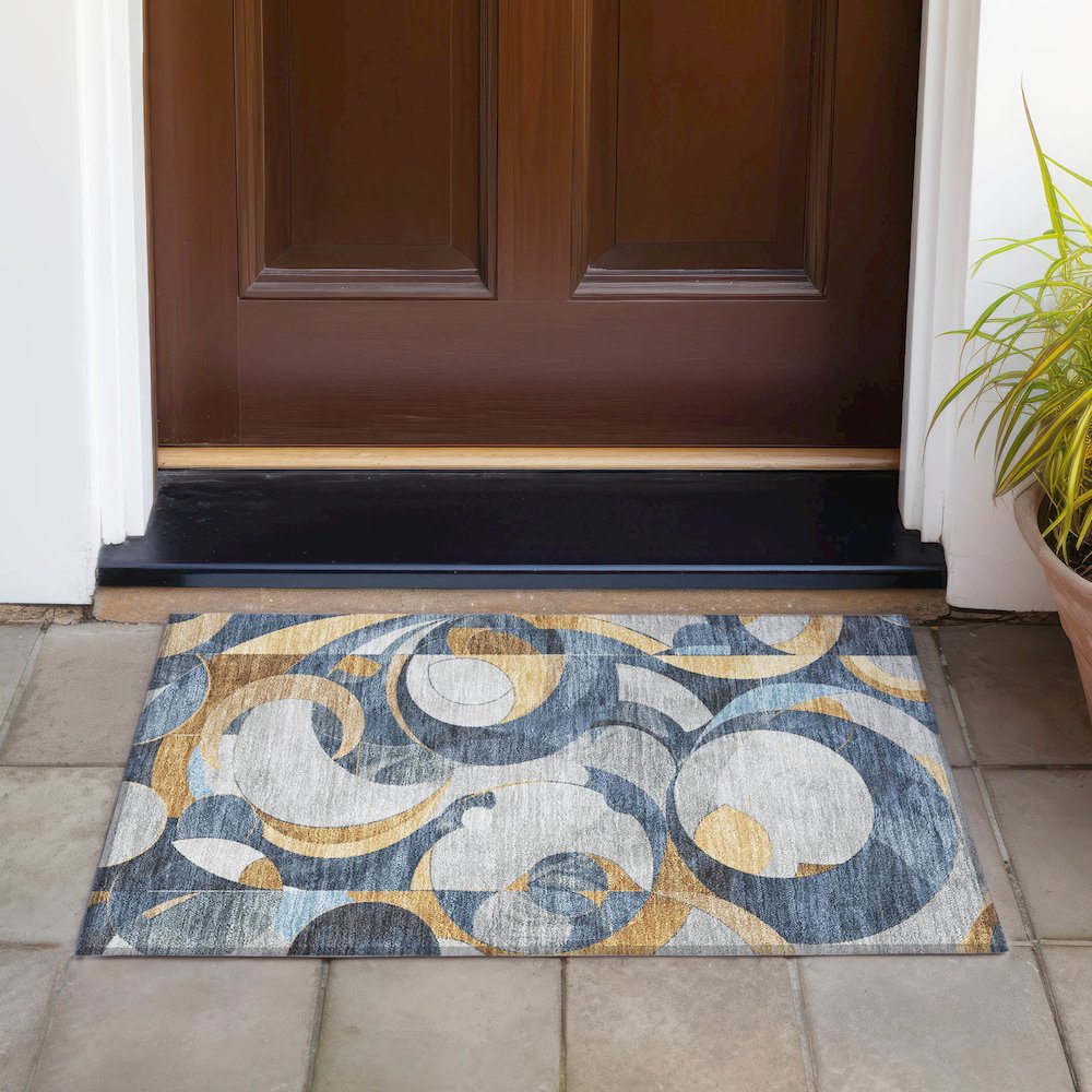 Machine Washable Indoor/Outdoor Chantille ACN2175 Blue 1'8" x 2'6" Rug