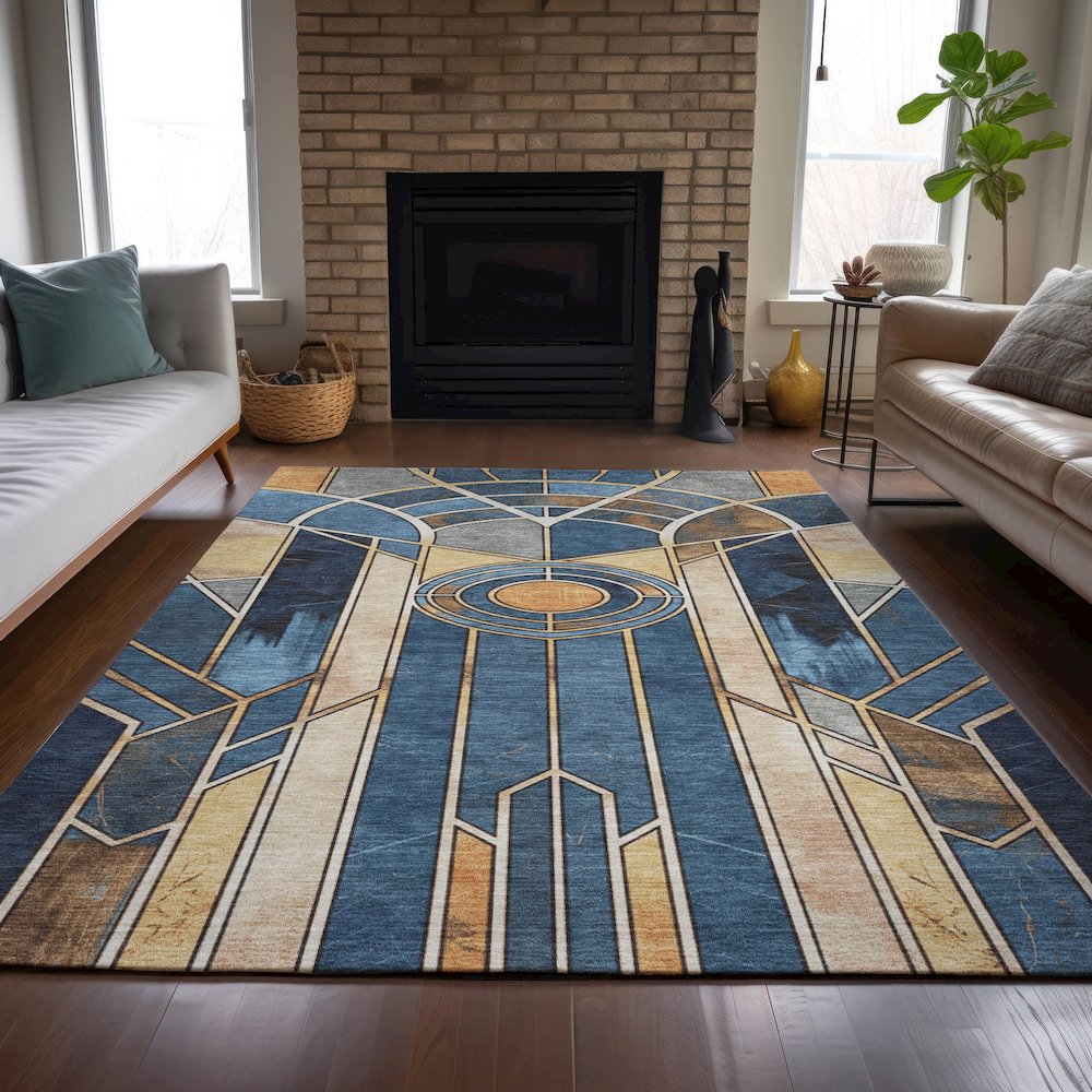 Machine Washable Indoor/Outdoor Chantille ACN2176 Blue 2'6" x 3'10" Rug