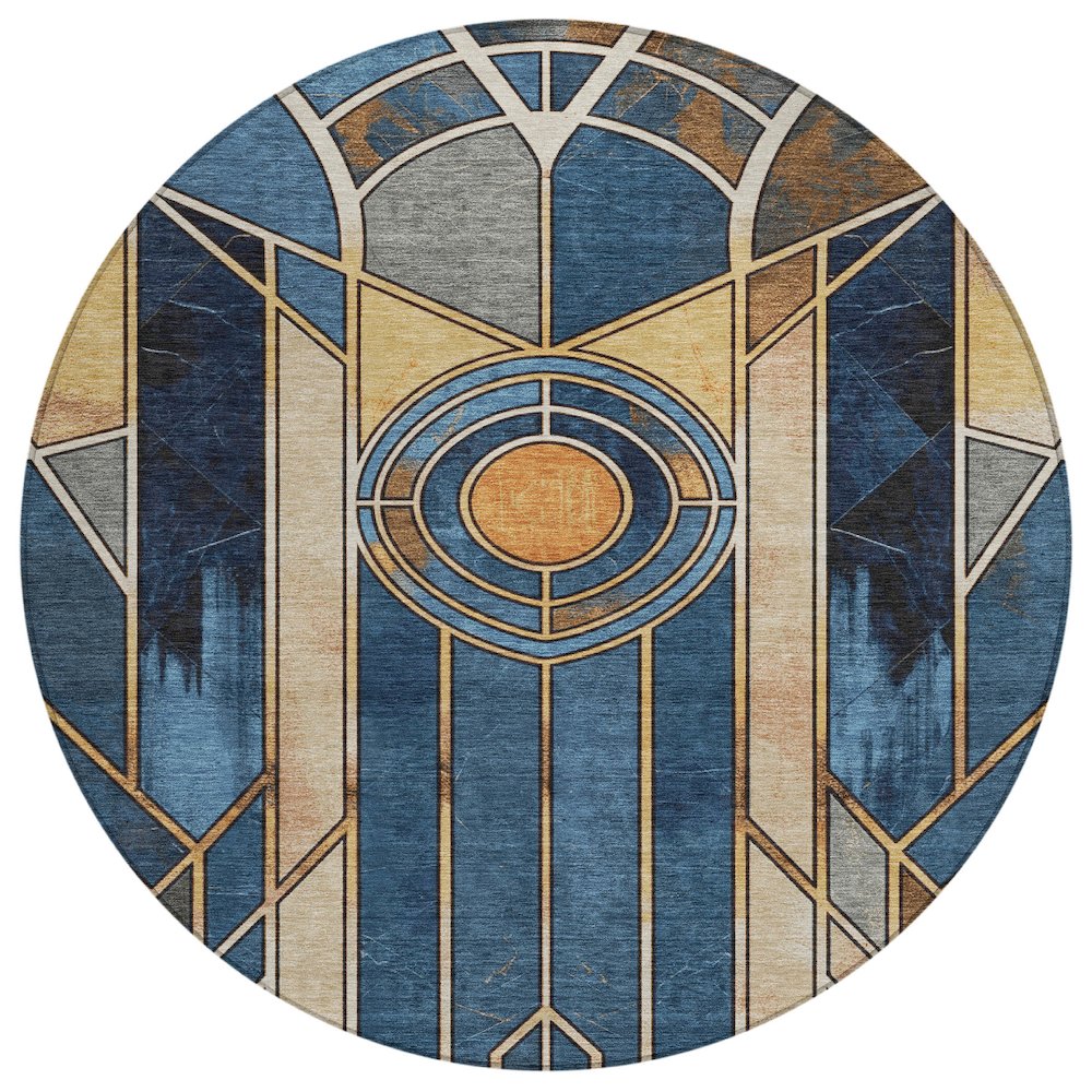 Machine Washable Indoor/Outdoor Chantille ACN2176 Blue 8' x 8' Round Rug