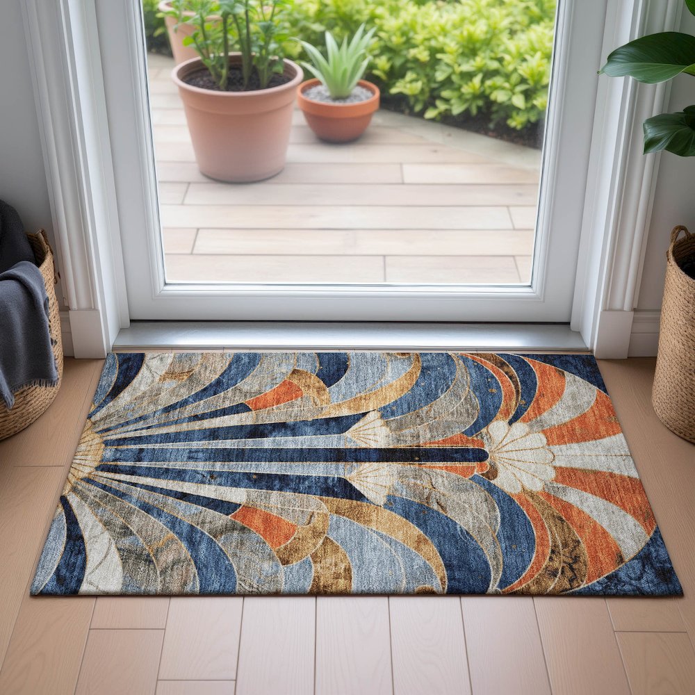 Machine Washable Indoor/Outdoor Chantille ACN2177 Navy 1'8" x 2'6" Rug