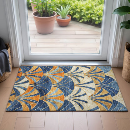Machine Washable Indoor/Outdoor Chantille ACN2178 Blue 1'8" x 2'6" Rug