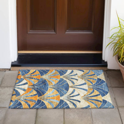 Machine Washable Indoor/Outdoor Chantille ACN2178 Blue 1'8" x 2'6" Rug