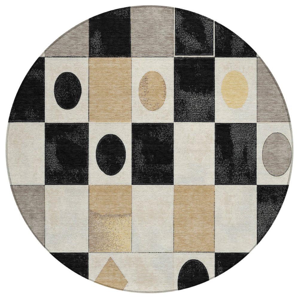 Machine Washable Indoor/Outdoor Chantille ACN2181 Black 8' x 8' Round Rug