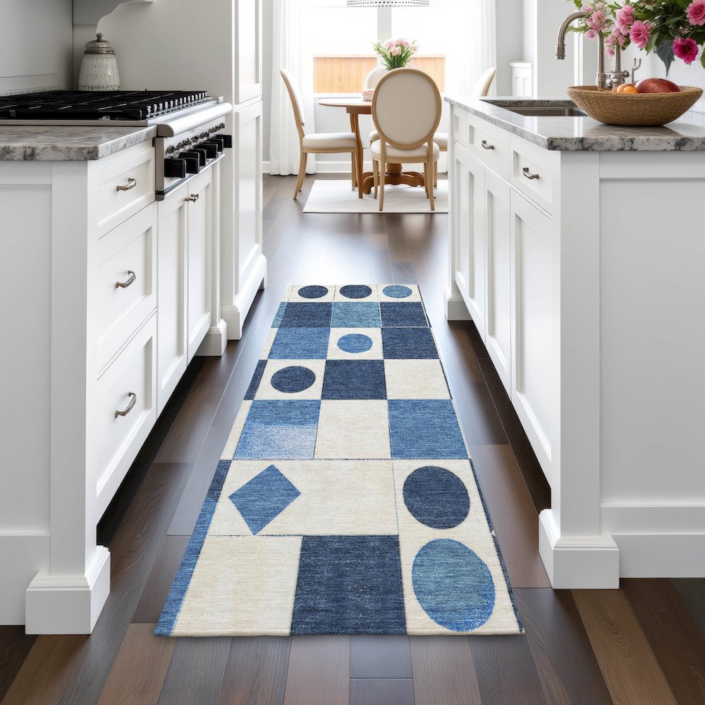 Machine Washable Indoor/Outdoor Chantille ACN2181 Blue 2'3" x 7'6" Runner Rug