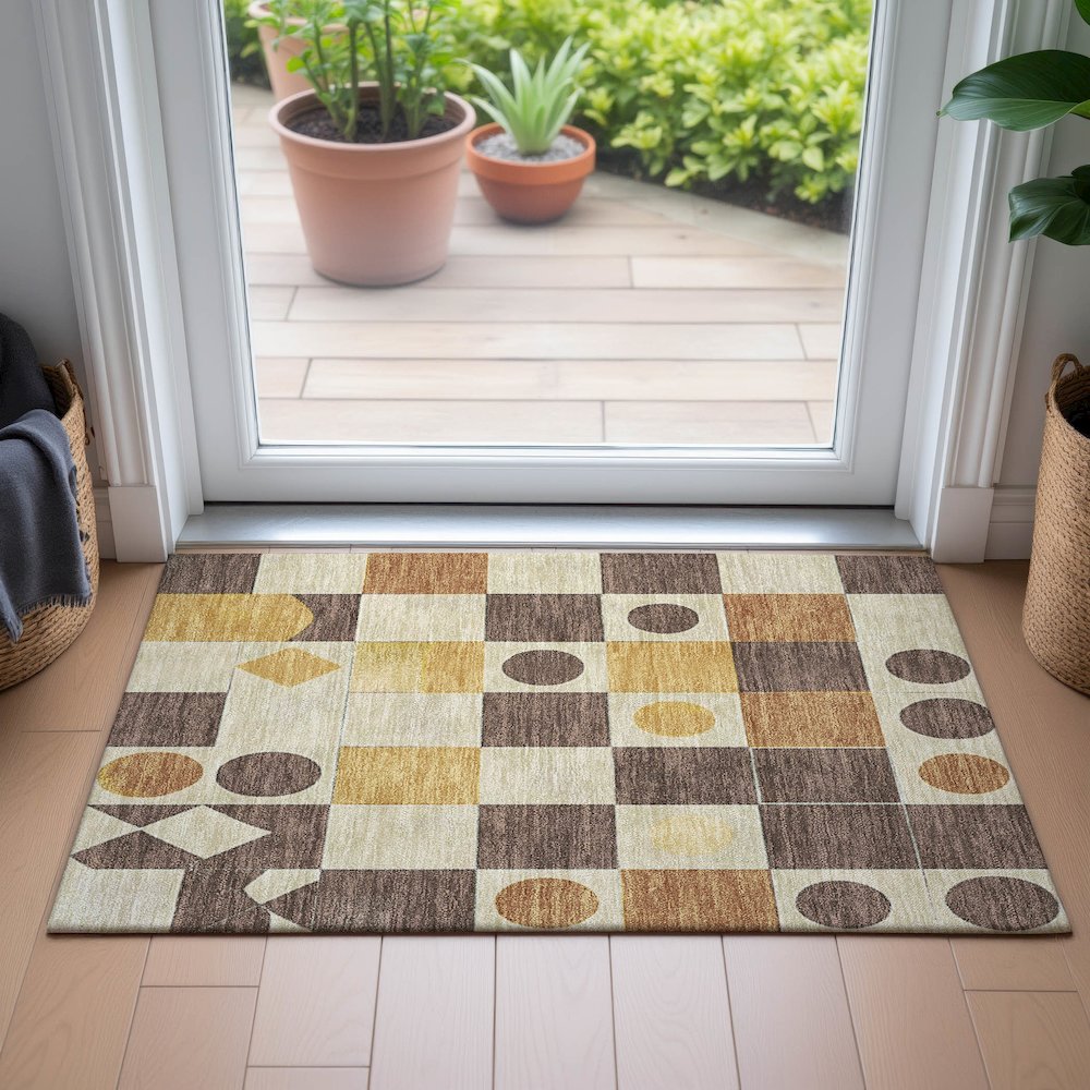 Machine Washable Indoor/Outdoor Chantille ACN2181 Brown 1'8" x 2'6" Rug